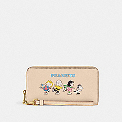 COACH CF219 Coach X Peanuts Long Zip Around Wallet With Snoopy And Friends Motif GOLD/IVORY MULTI