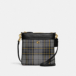 Boxed Kitt Messenger Crossbody With Plaid Print - CF241 - Brass/Black Multi