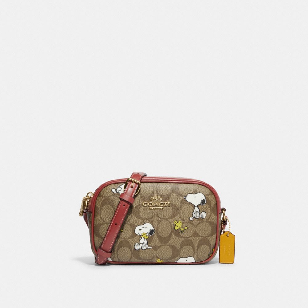 Coach X Peanuts Mini Jamie Camera Bag In Signature Canvas With Snoopy Woodstock Print - CF248 - Gold/Khaki/Redwood Multi