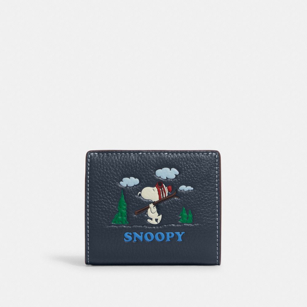 Coach X Peanuts Snap Wallet With Snoopy Ski Motif - CF251 - Gunmetal/Denim Multi