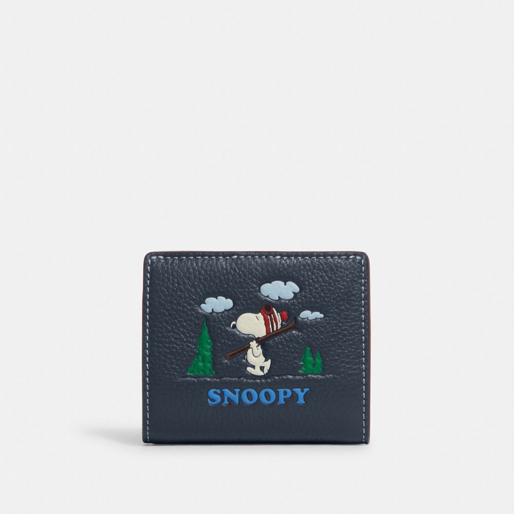 COACH CF251 Coach X Peanuts Snap Wallet With Snoopy Ski Motif GUNMETAL/DENIM MULTI