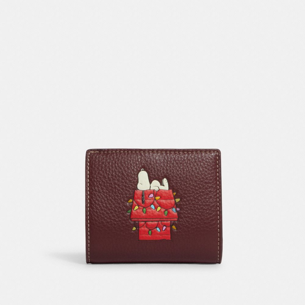 Coach X Peanuts Snap Wallet With Snoopy Lights Motif - CF252 - Gold/Wine Multi