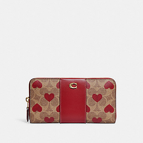 COACH CF264 Accordion Zip Wallet In Colorblock Signature Canvas With Heart Print Brass/Tan Red Apple