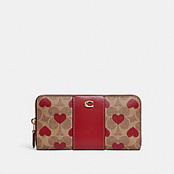 COACH CF264 Accordion Zip Wallet In Colorblock Signature Canvas With Heart Print BRASS/TAN RED APPLE