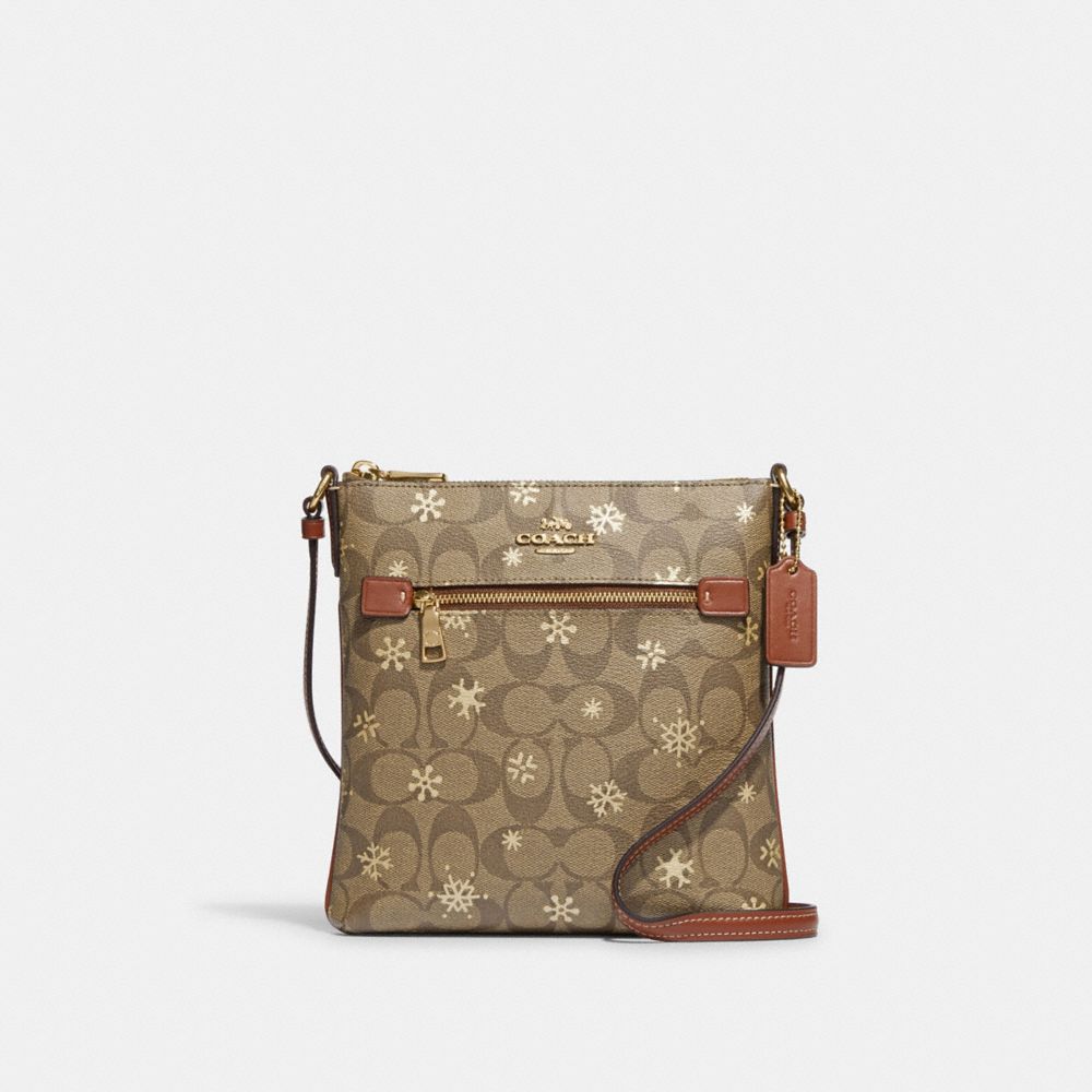 COACH CF285 Mini Rowan File Bag In Signature Canvas With Snowflake Print IM/KHAKI/GOLD MULTI