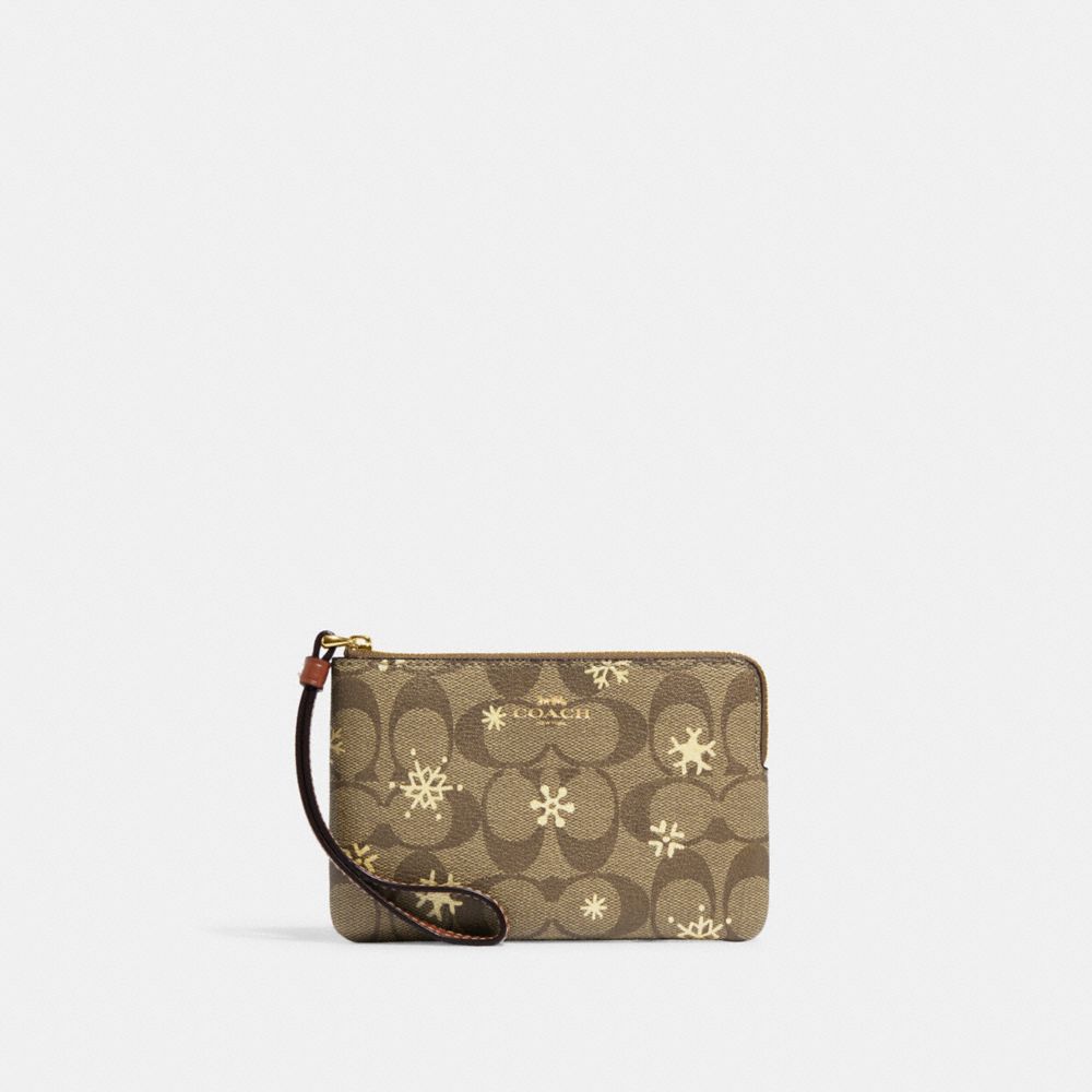 COACH CF286 Corner Zip Wristlet In Signature Canvas With Snowflake Print Im/Khaki/Gold Multi