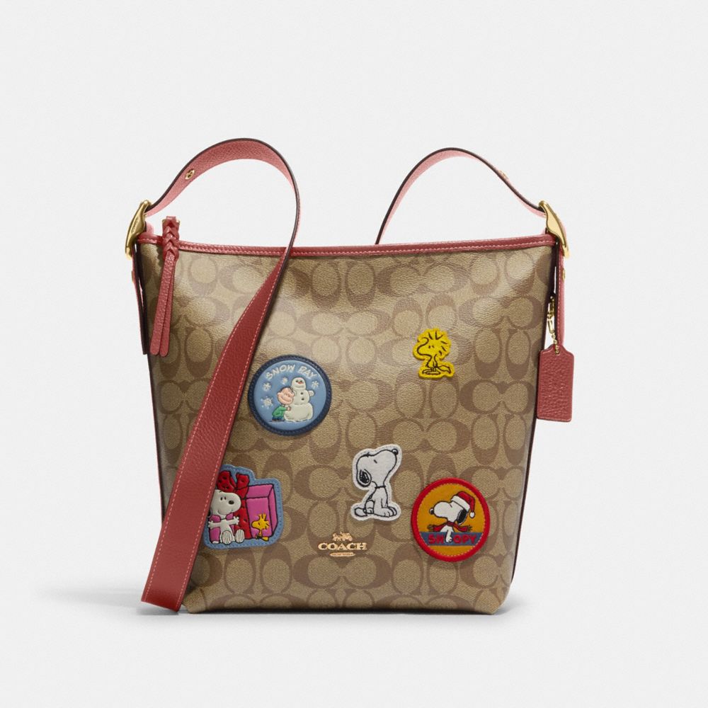 COACH CF293 Coach X Peanuts Val Duffle In Signature Canvas With Patches Gold/Khaki/Redwood Multi