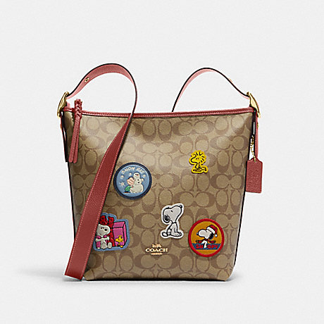COACH CF293 Coach X Peanuts Val Duffle In Signature Canvas With Patches Gold/Khaki/Redwood-Multi