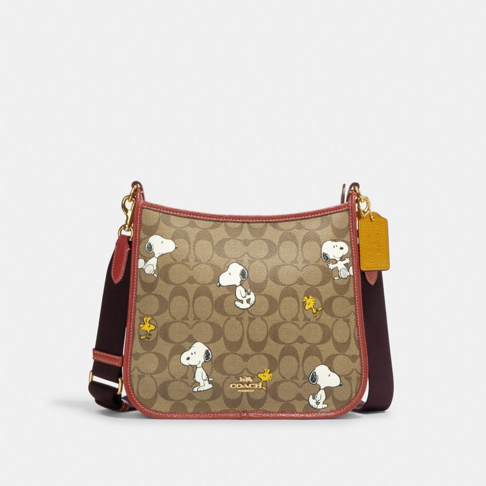 Coach X Peanuts Dempsey File Bag In Signature Canvas With Snoopy Woodstock Print - CF294 - Gold/Khaki/Redwood Multi