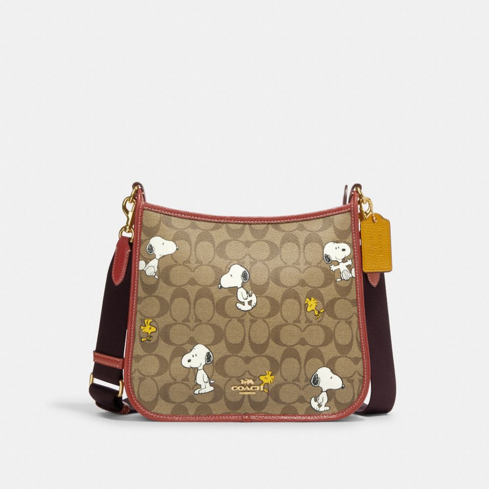 COACH CF294 Coach X Peanuts Dempsey File Bag In Signature Canvas With Snoopy Woodstock Print GOLD/KHAKI/REDWOOD MULTI