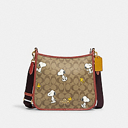 COACH CF294 Coach X Peanuts Dempsey File Bag In Signature Canvas With Snoopy Woodstock Print GOLD/KHAKI/REDWOOD MULTI