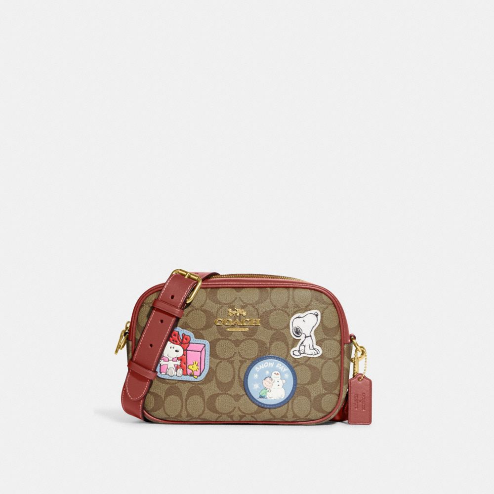 COACH CF304 Coach X Peanuts Jamie Camera Bag In Signature Canvas With Patches Gold/Khaki/Redwood Multi