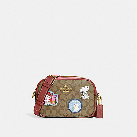 COACH CF304 Coach X Peanuts Jamie Camera Bag In Signature Canvas With Patches Gold/Khaki/Redwood-Multi