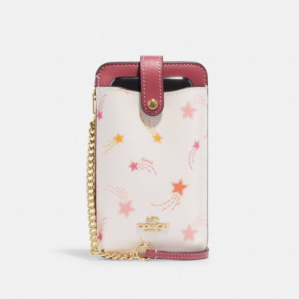 COACH CF314 Phone Crossbody With Shooting Star Print GOLD/CHALK MULTI