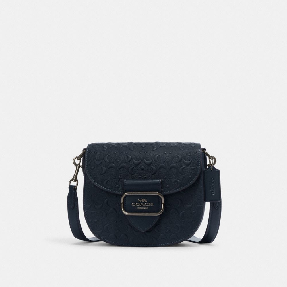 COACH CF318 Morgan Saddle Bag In Signature Leather GUNMETAL/MIDNIGHT NAVY