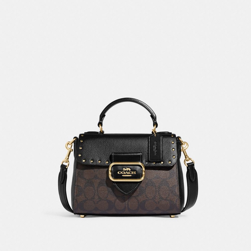 COACH CF322 Top Handle Satchel In Colorblock Signature Canvas With Rivets GOLD/BROWN BLACK MULTI