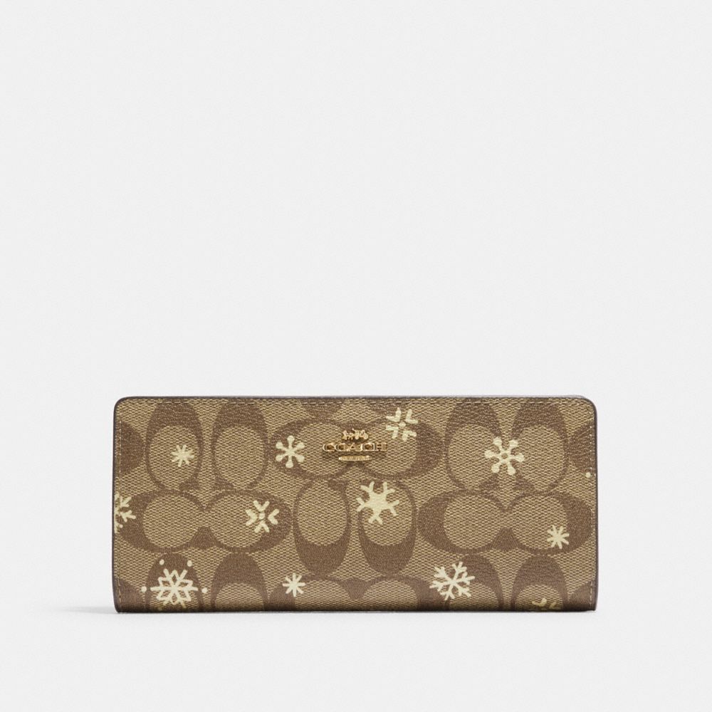 COACH CF329 Slim Wallet In Signature Canvas With Snowflake Print IM/KHAKI/GOLD MULTI