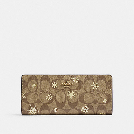 COACH CF329 Slim Wallet In Signature Canvas With Snowflake Print Im/Khaki/Gold-Multi