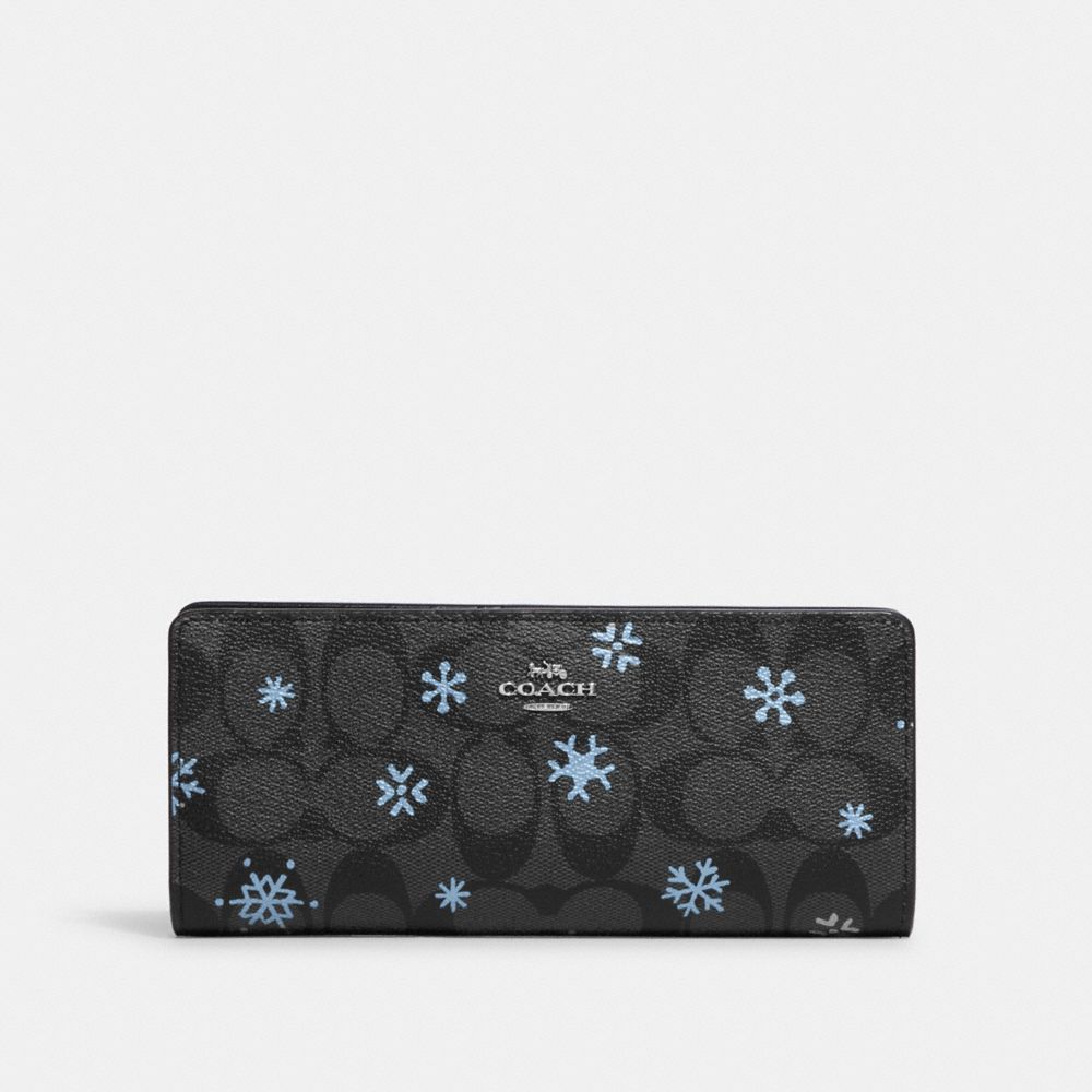 Slim Wallet In Signature Canvas With Snowflake Print - CF329 - Silver/Graphite/Cornflower Multi
