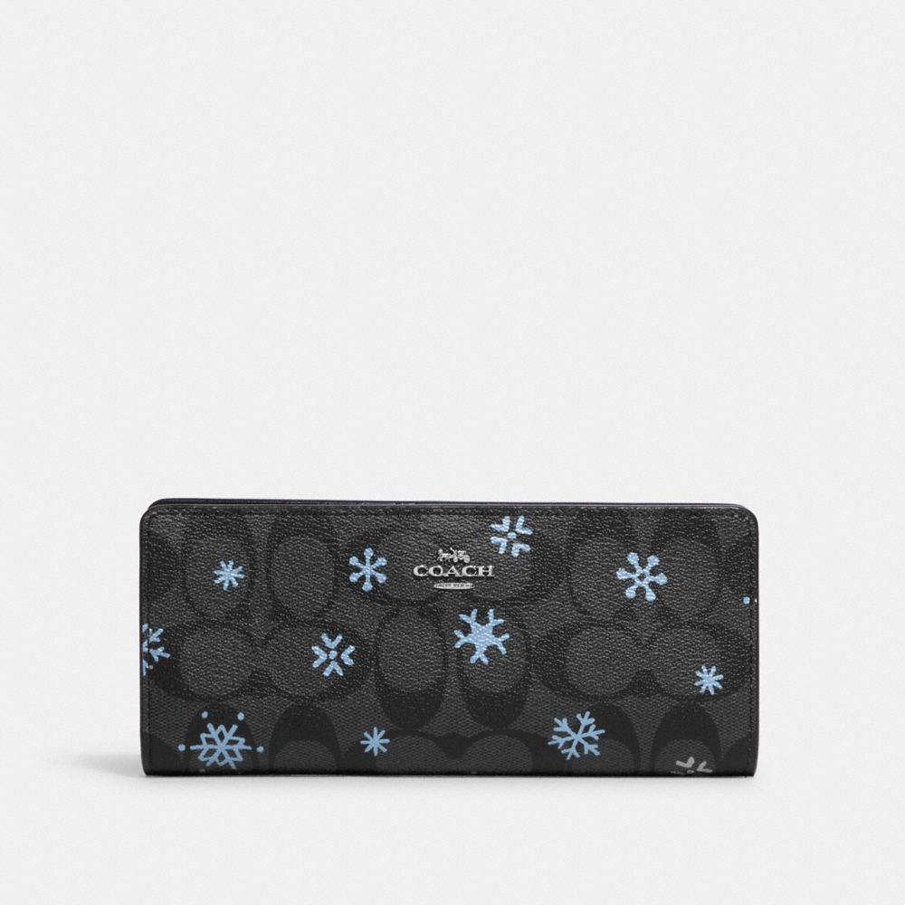 COACH CF329 Slim Wallet In Signature Canvas With Snowflake Print Silver/Graphite/Cornflower Multi