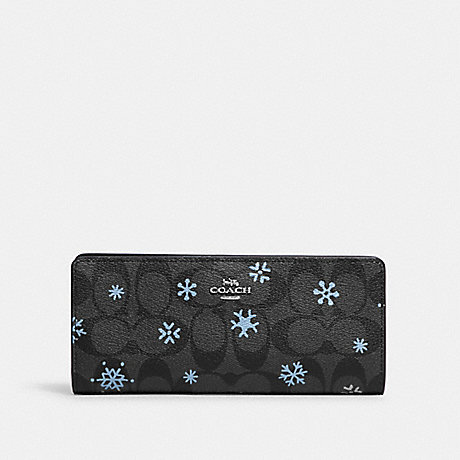 COACH CF329 Slim Wallet In Signature Canvas With Snowflake Print Silver/Graphite/Cornflower-Multi