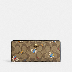 Slim Wallet In Signature Canvas With Cat Mittens Print - CF331 - Gold/Khaki Multi
