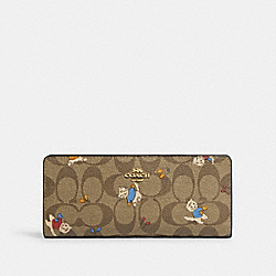 COACH CF331 Slim Wallet In Signature Canvas With Cat Mittens Print GOLD/KHAKI MULTI