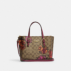 Mollie Tote 25 In Signature Canvas With Jumbo Floral Print - CF334 - Gold/Khaki Multi
