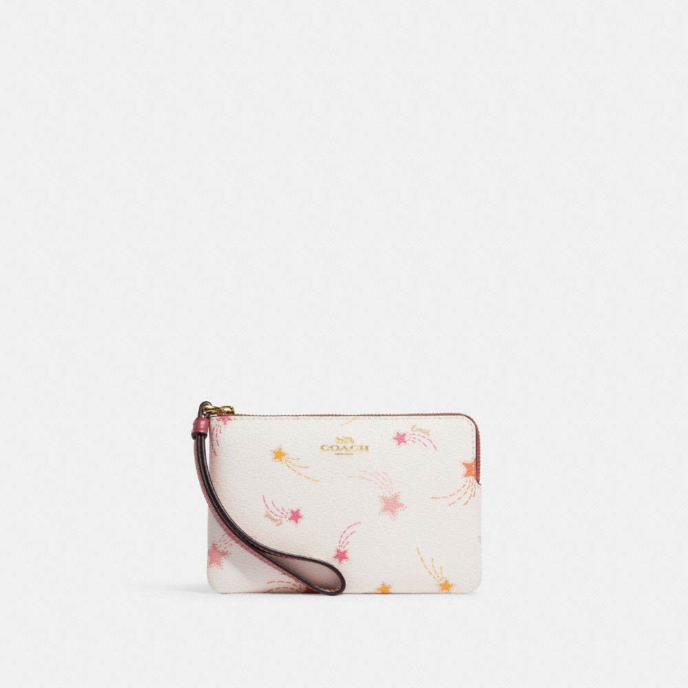 Corner Zip Wristlet With Shooting Star Print - CF335 - Gold/Chalk Multi