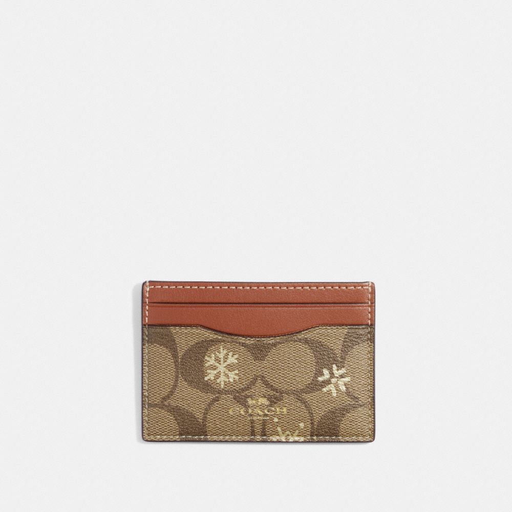 COACH CF337 Card Case In Signature Canvas With Snowflake Print IM/KHAKI/GOLD MULTI