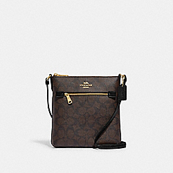 COACH CF340 Mini Rowan File Bag In Signature Canvas GOLD/BROWN BLACK