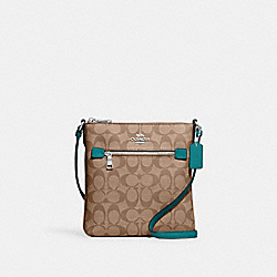 COACH CF340 Mini Rowan File Bag In Signature Canvas SILVER/KHAKI/TEAL