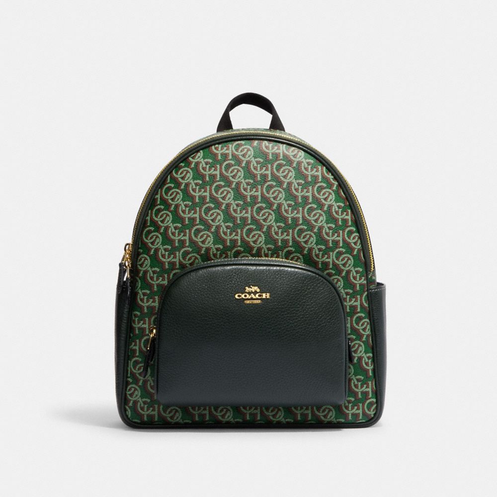 COACH CF344 Court Backpack With Signature Monogram Print GOLD/GREEN