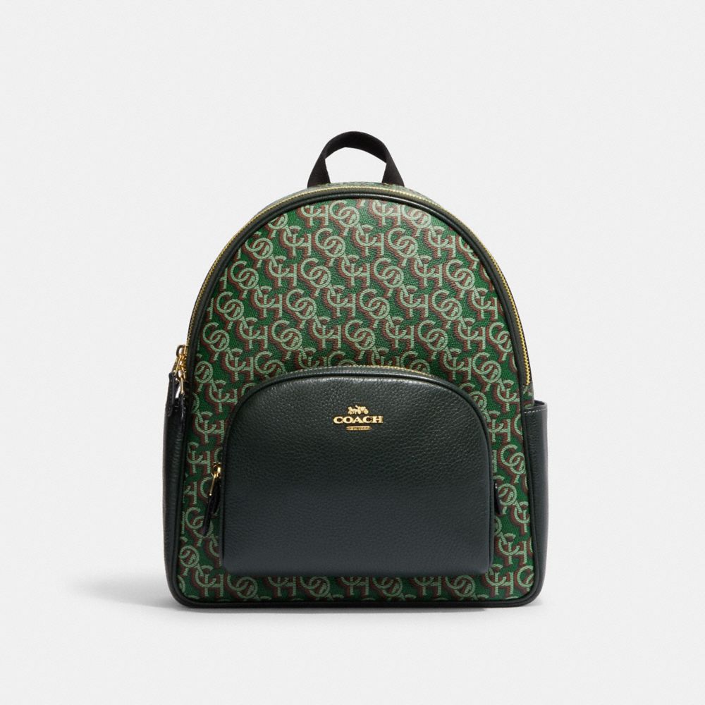 COACH CF344 Court Backpack With Signature Monogram Print Gold/Green