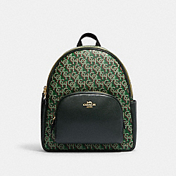 COACH CF344 Court Backpack With Signature Monogram Print GOLD/GREEN