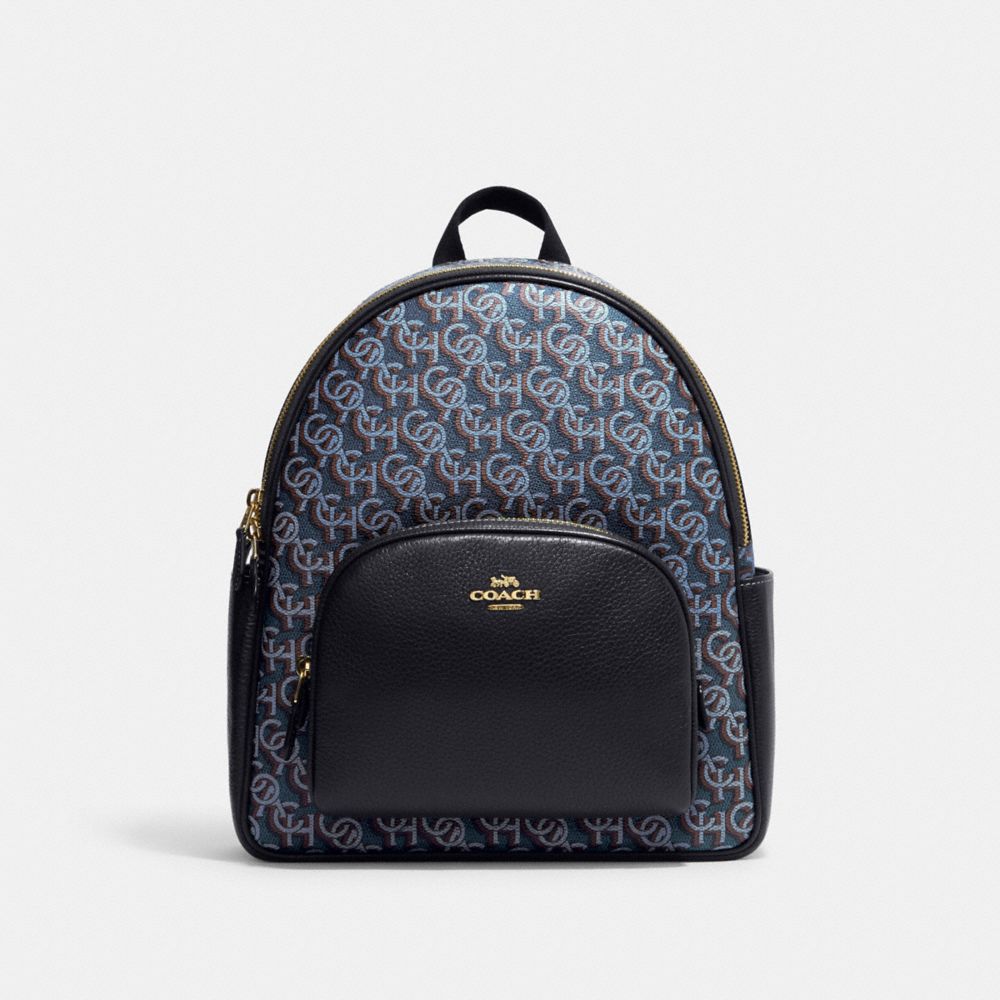 COACH Cf344 - COURT BACKPACK WITH COACH MONOGRAM PRINT - GOLD/NAVY ...