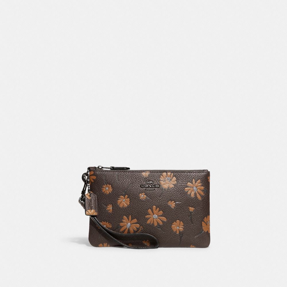 Small Wristlet With Floral Print - CF349 - Pewter/Multi