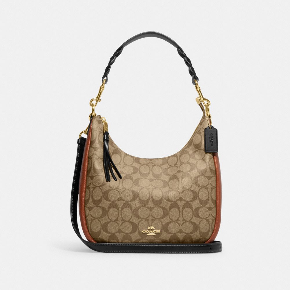 COACH CF350 Jules Hobo In Colorblock Signature Canvas Gold/Khaki Multi