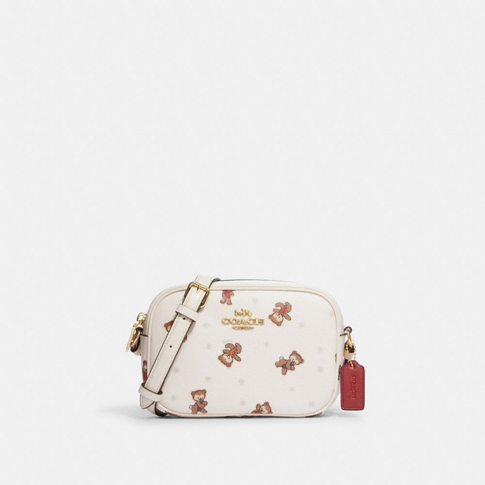 COACH CF353 Mini Jamie Camera Bag With Bear Snowflake Print GOLD/CHALK MULTI