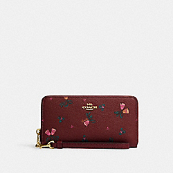COACH CF355 Long Zip Around Wallet With Holiday Bells Print GOLD/BLACK CHERRY MULTI