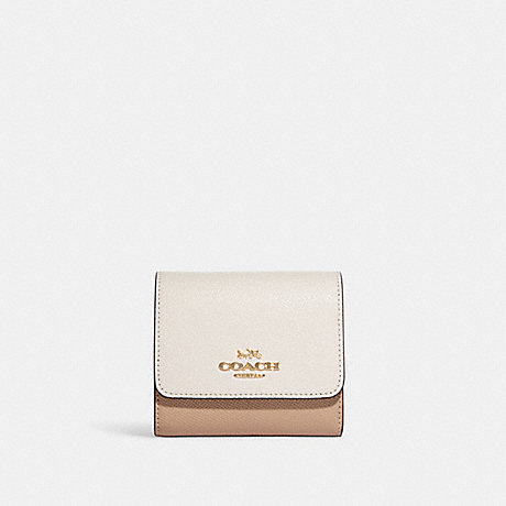 COACH CF357 Small Trifold Wallet In Colorblock Gold/Chalk-Multi