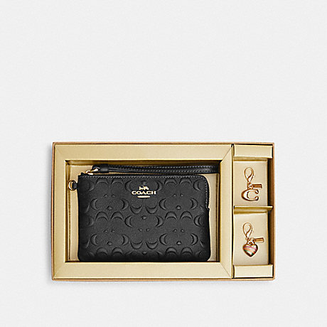 COACH CF358 Boxed Corner Zip Wristlet In Signature Leather Gold/Black