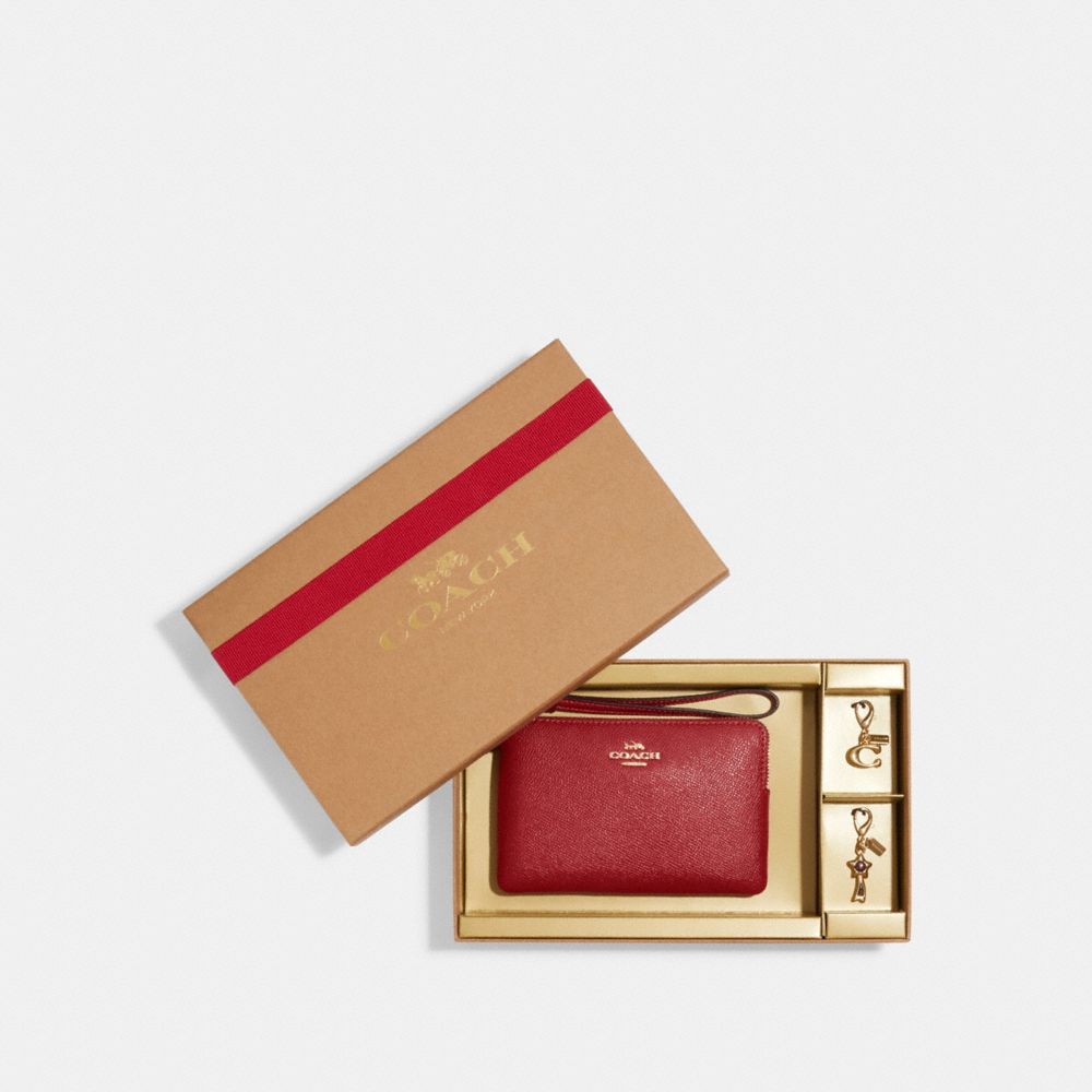 Boxed Corner Zip Wristlet - CF359 - Gold/1941 Red