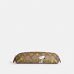 COACH CF360 Coach X Peanuts Pencil Case In Signature Canvas With Snoopy Woodstock Print GOLD/KHAKI/REDWOOD MULTI