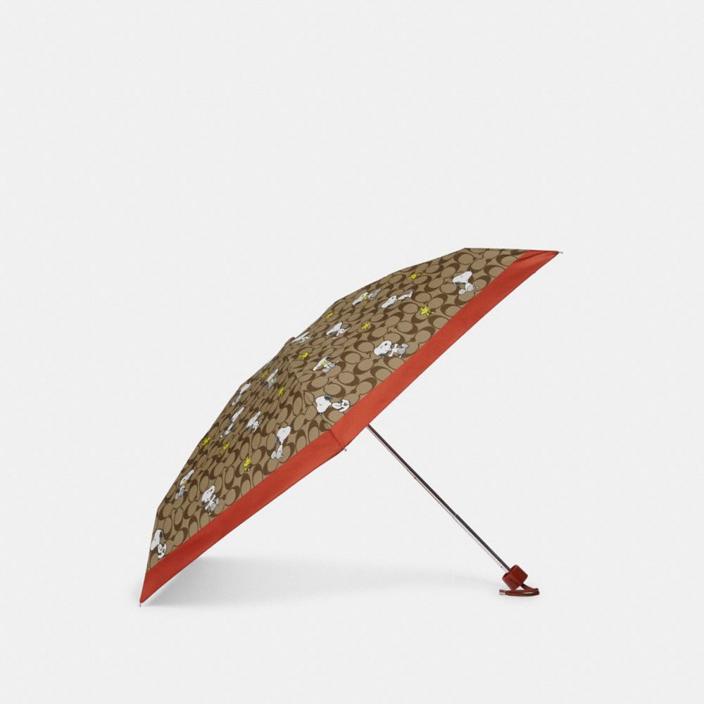 COACH CF361 Coach X Peanuts Uv Protection Mini Umbrella In Signature Snoopy Woodstock Print GOLD/KHAKI MULTI