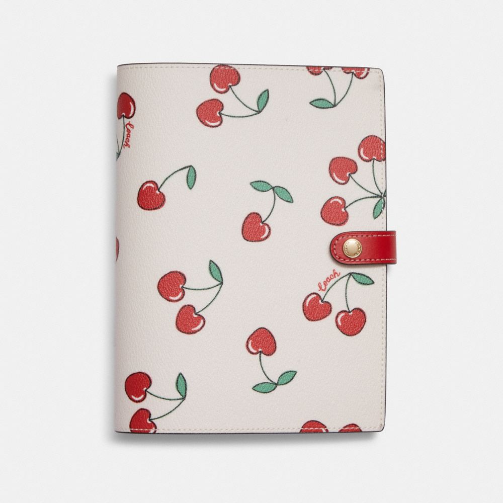 Notebook With Heart Cherry Print - CF364 - Gold/Chalk Multi