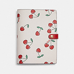 COACH CF364 Notebook With Heart Cherry Print GOLD/CHALK MULTI