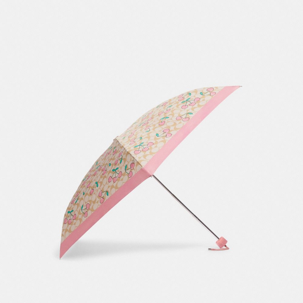 COACH CF367 Uv Protection Mini Umbrella In Signature Heart Cherry Print GOLD/LIGHT KHAKI MULTI