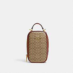 COACH CF368 Eva Phone Crossbody In Colorblock Signature Canvas GOLD/KHAKI/TERRACOTTA