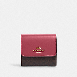COACH CF369 Small Trifold Wallet In Colorblock Signature Canvas IM/BROWN/PINK